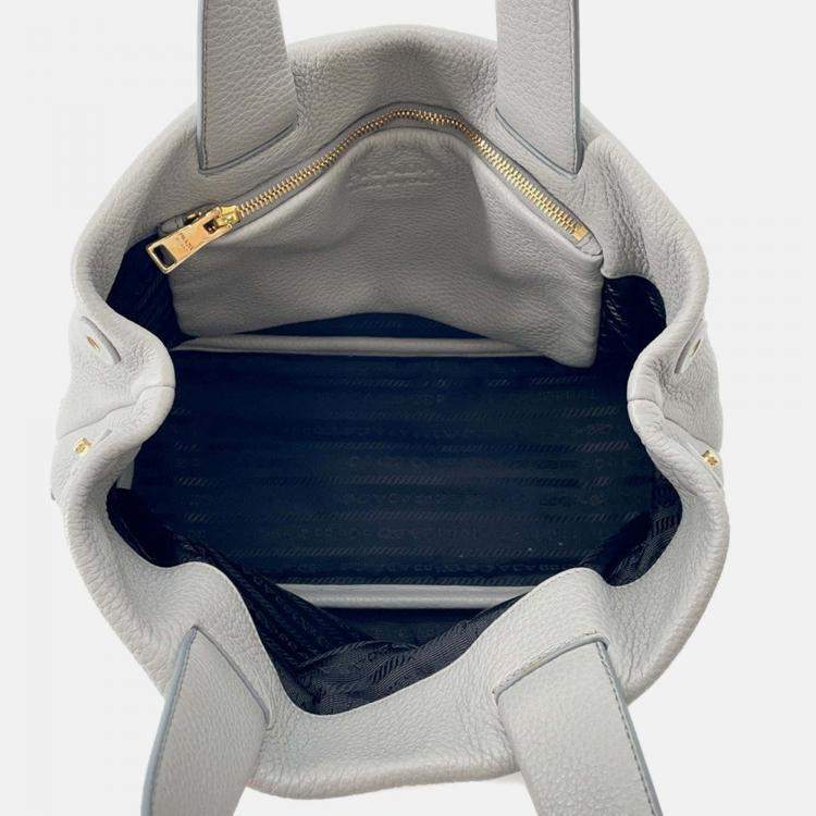 Pre Owned Prada Punching Logo Tote Bag Gray Leather Size Small