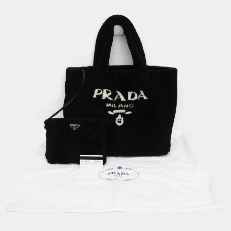 Pre Owned Prada Montone Fur Tote Bag Black