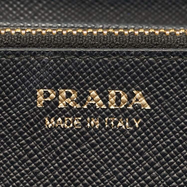 Pre Owned Prada Black Saffiano Metal Leather Logo Wallet On Chain