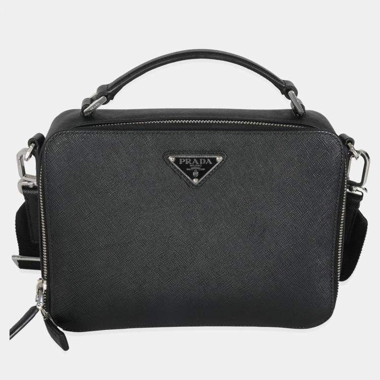 Pre Owned Prada Black Saffiano Medium Brique Crossbody Bag