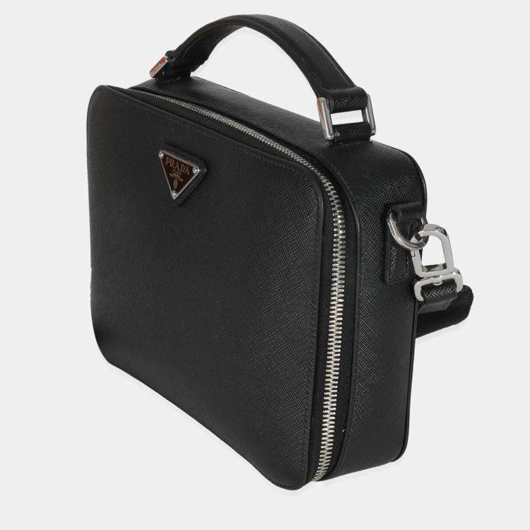 Pre Owned Prada Black Saffiano Medium Brique Crossbody Bag