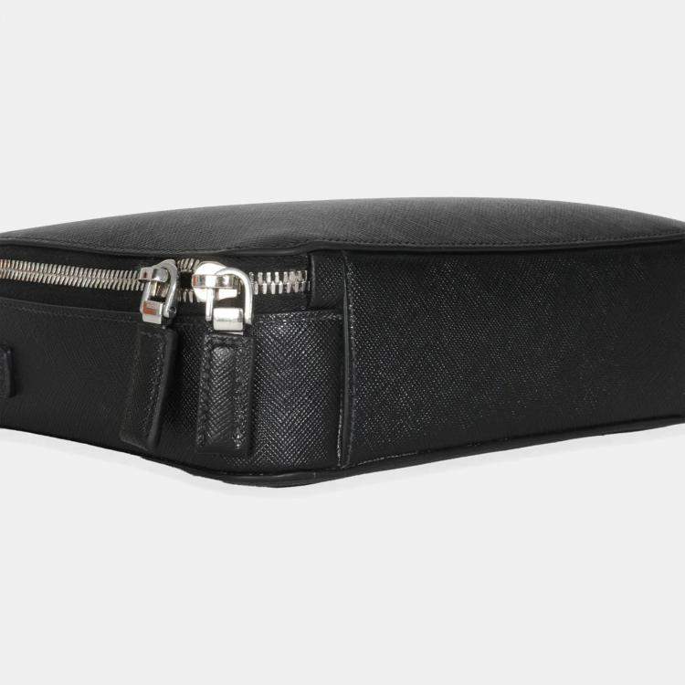 Pre Owned Prada Black Saffiano Medium Brique Crossbody Bag