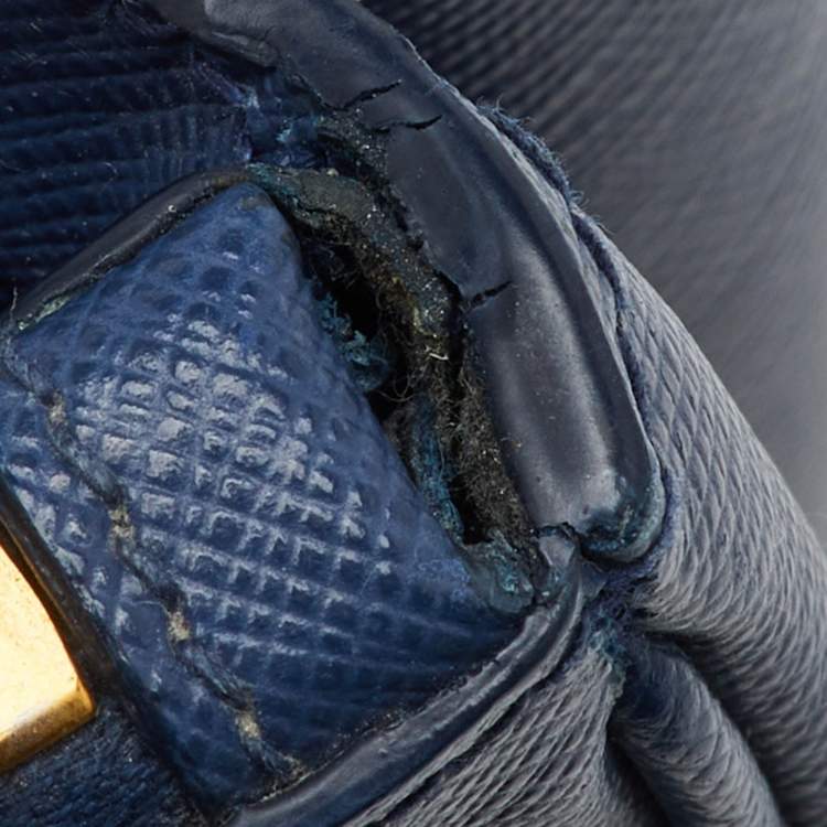 Pre Owned Prada Navy Blue Saffiano Lux Leather Medium Galleria Double Zip Tote