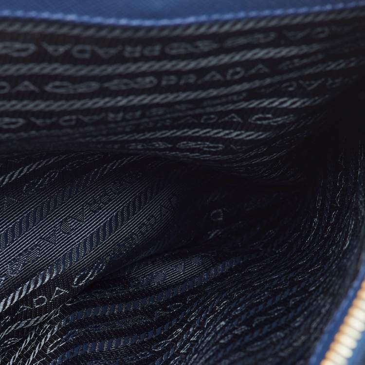 Pre Owned Prada Navy Blue Saffiano Lux Leather Medium Galleria Double Zip Tote