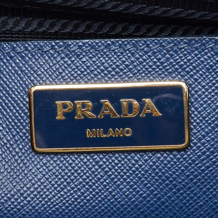 Pre Owned Prada Navy Blue Saffiano Lux Leather Medium Galleria Double Zip Tote