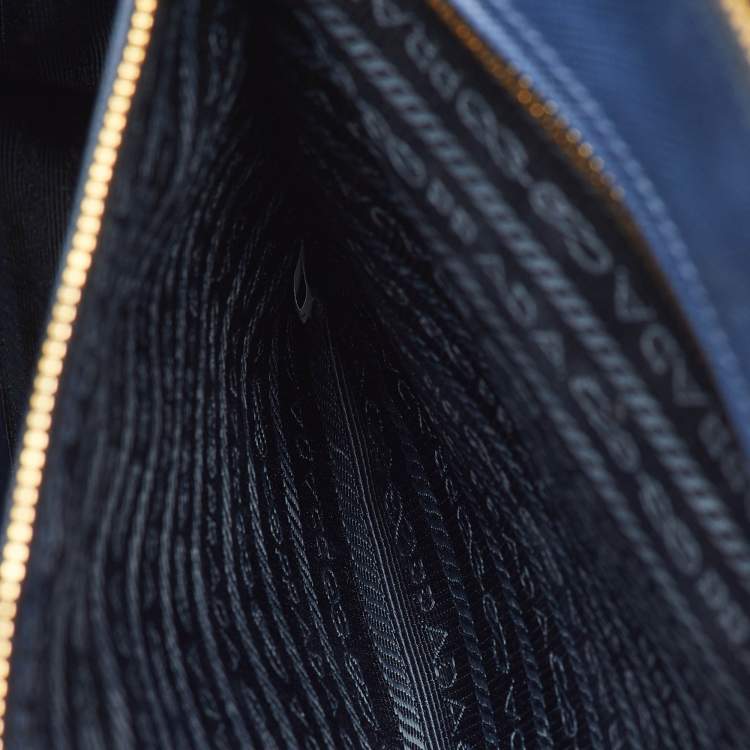Pre Owned Prada Navy Blue Saffiano Lux Leather Medium Galleria Double Zip Tote