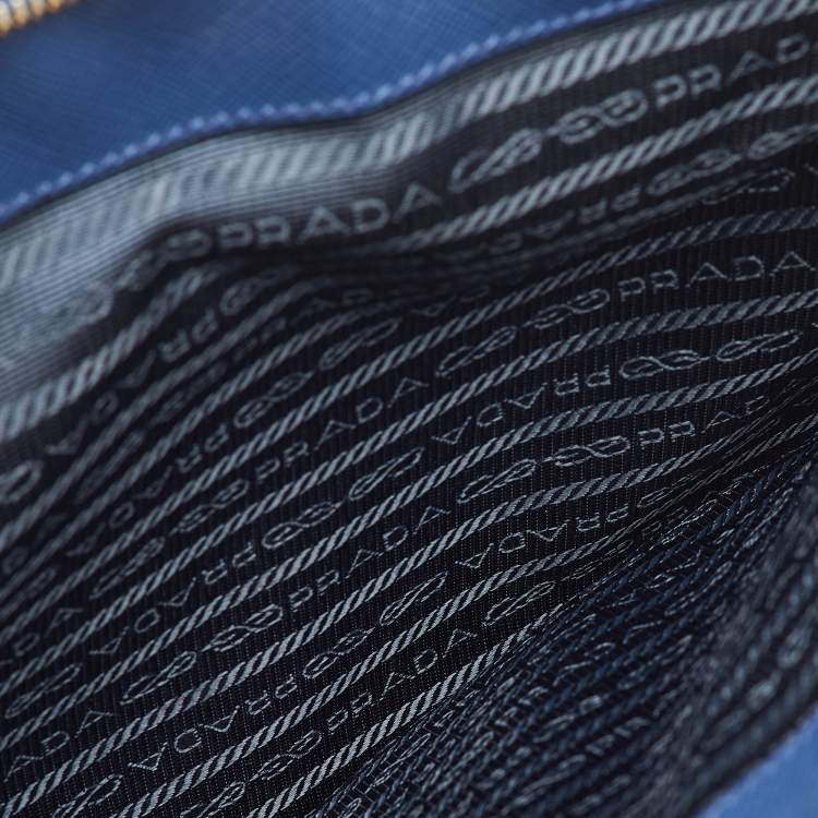 Pre Owned Prada Navy Blue Saffiano Lux Leather Medium Galleria Double Zip Tote