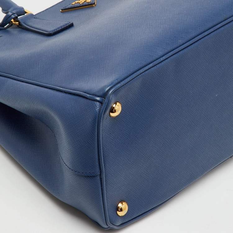 Pre Owned Prada Navy Blue Saffiano Lux Leather Medium Galleria Double Zip Tote
