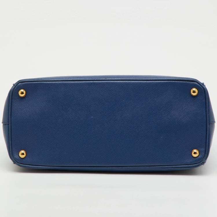 Pre Owned Prada Navy Blue Saffiano Lux Leather Medium Galleria Double Zip Tote