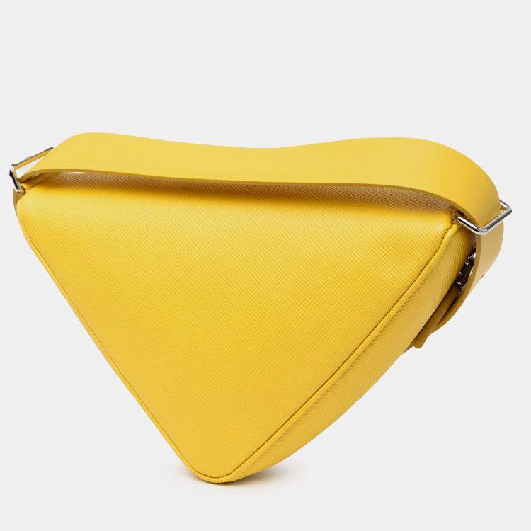 Pre Owned Prada Yellow Saffiano Triangle Convertible Shoulder Bag