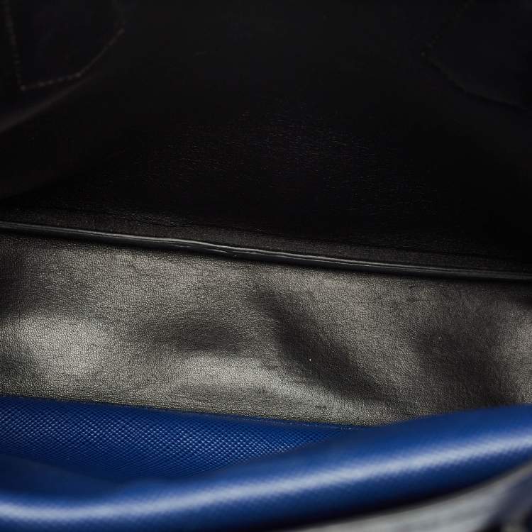 Pre Owned Prada Navy Blue Saffiano Cuir Leather Medium Double Handle Tote