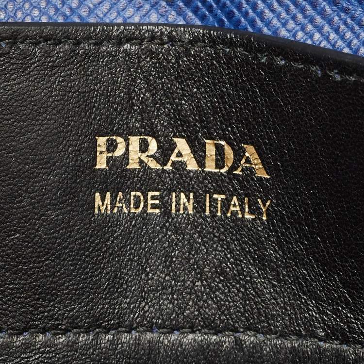 Pre Owned Prada Navy Blue Saffiano Cuir Leather Medium Double Handle Tote