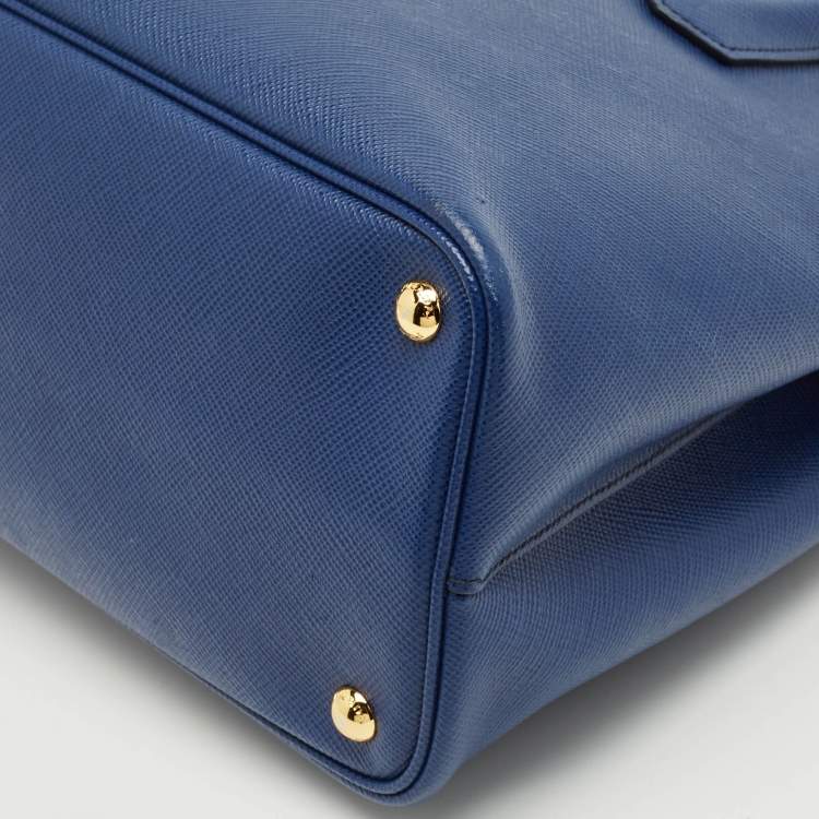 Pre Owned Prada Navy Blue Saffiano Cuir Leather Medium Double Handle Tote