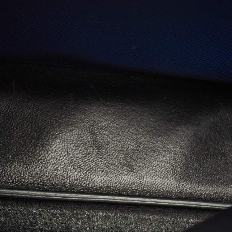 Pre Owned Prada Navy Blue Saffiano Cuir Leather Medium Double Handle Tote