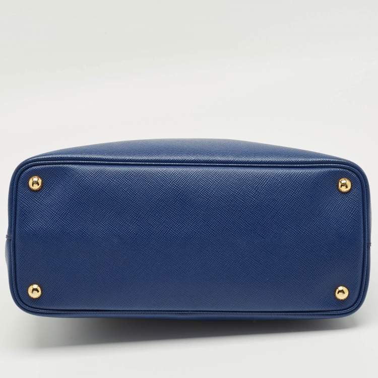 Pre Owned Prada Navy Blue Saffiano Cuir Leather Medium Double Handle Tote