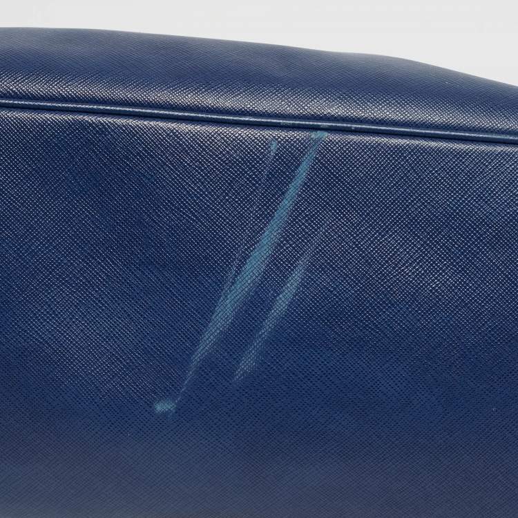 Pre Owned Prada Navy Blue Saffiano Lux Leather Large Double Zip Tote