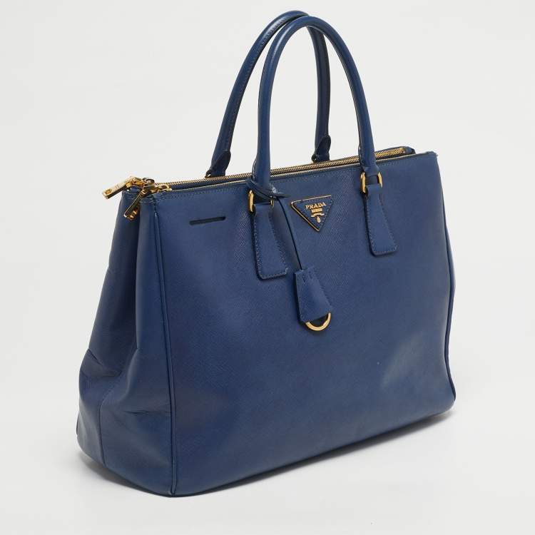 Pre Owned Prada Navy Blue Saffiano Lux Leather Large Double Zip Tote