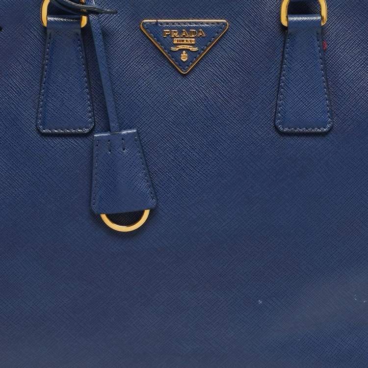 Pre Owned Prada Navy Blue Saffiano Lux Leather Large Double Zip Tote