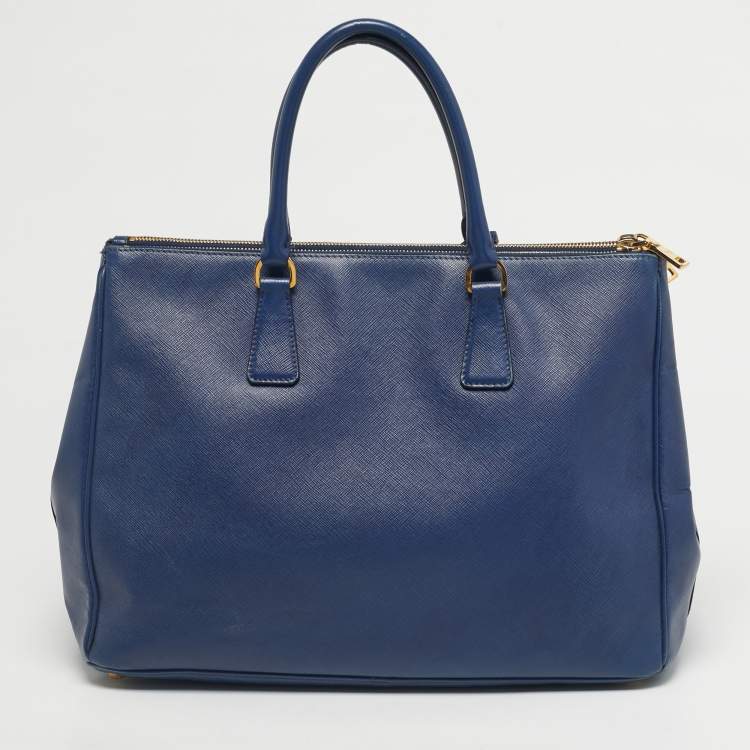Pre Owned Prada Navy Blue Saffiano Lux Leather Large Double Zip Tote