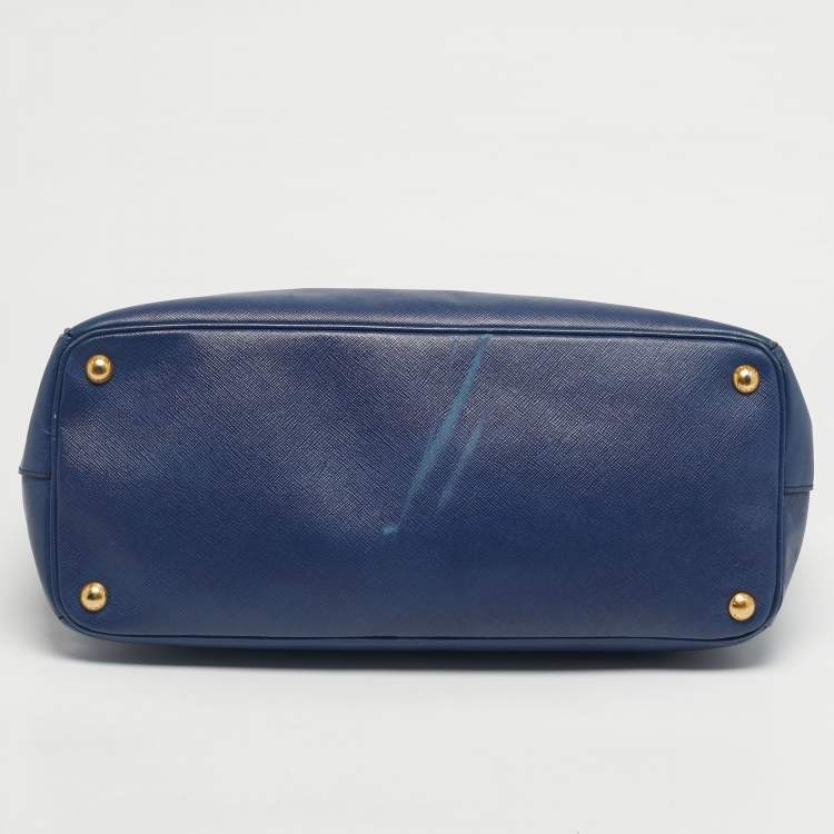 Pre Owned Prada Navy Blue Saffiano Lux Leather Large Double Zip Tote