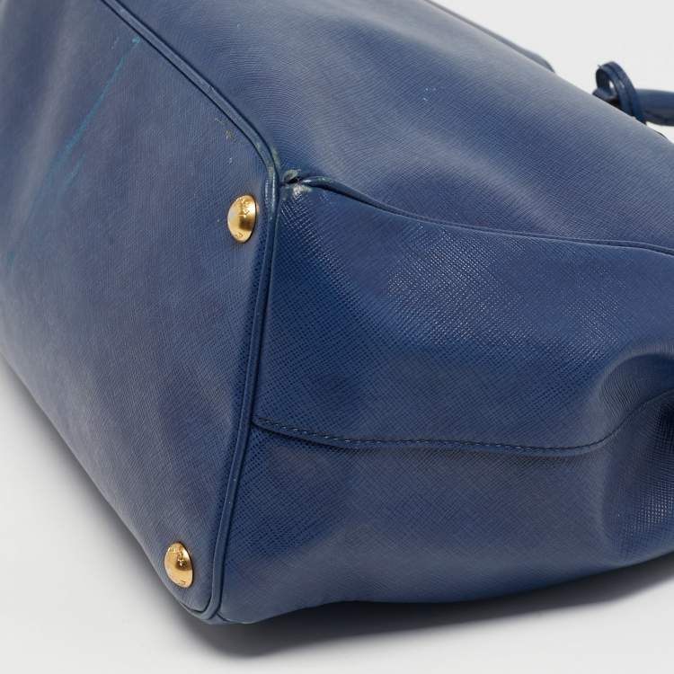 Pre Owned Prada Navy Blue Saffiano Lux Leather Large Double Zip Tote