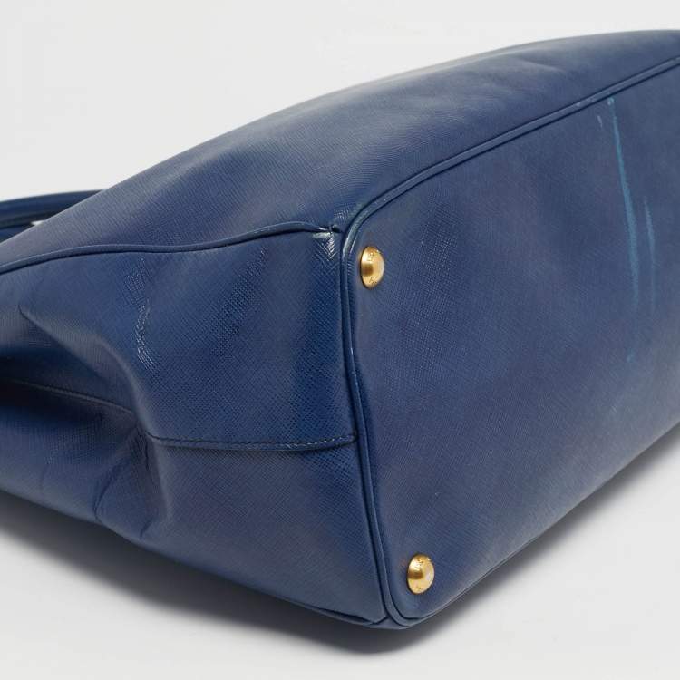 Pre Owned Prada Navy Blue Saffiano Lux Leather Large Double Zip Tote