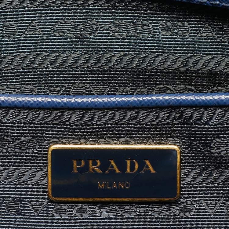 Pre Owned Prada Navy Blue Saffiano Lux Leather Large Double Zip Tote