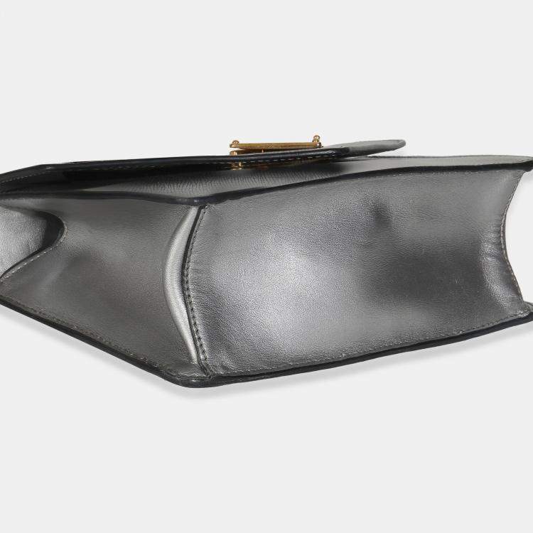 Pre Owned Prada Silver Saffiano Soft Calfskin Metal Triangle Logo Envelope Chain Bag