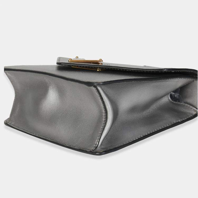 Pre Owned Prada Silver Saffiano Soft Calfskin Metal Triangle Logo Envelope Chain Bag