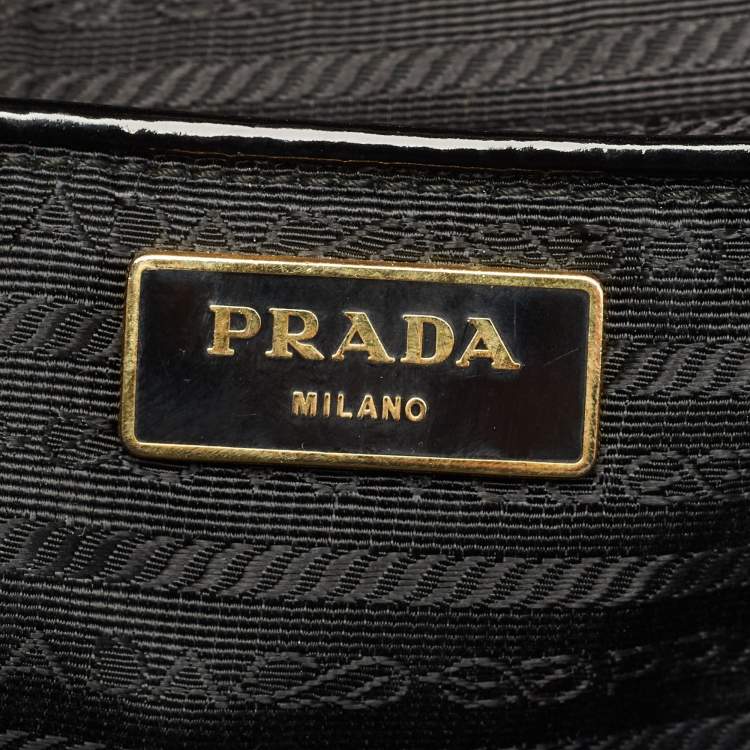 Pre Owned Prada Black Spazzolato Leather Medium Floral Double Zip Tote