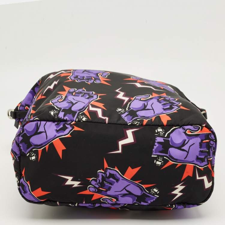 Pre Owned Prada Multicolor Nylon and Leather Frankenstein Hand Print Tote