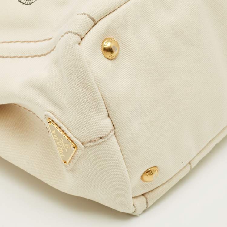 Pre Owned Prada Off White Canvas Logo Small Canapa Tote