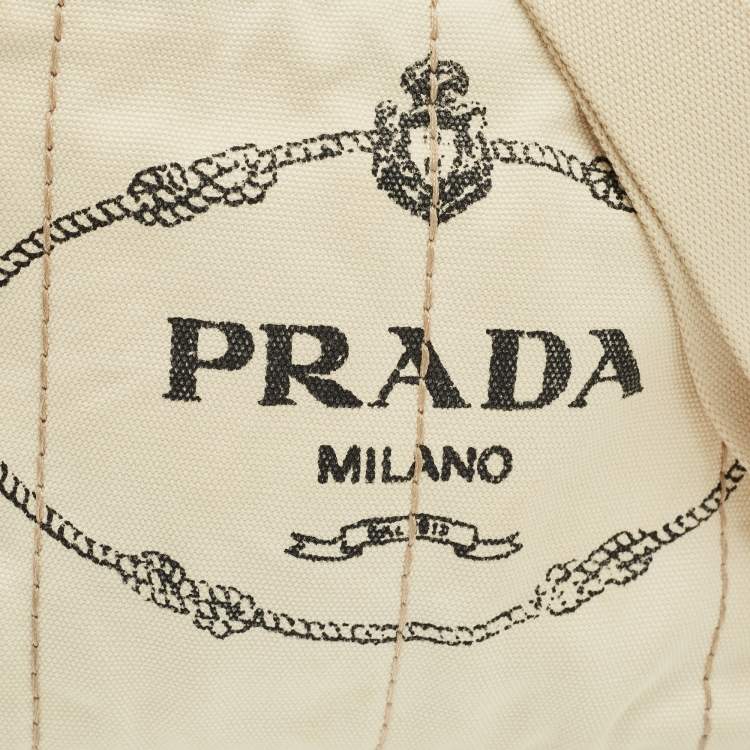 Pre Owned Prada Off White Canvas Logo Small Canapa Tote