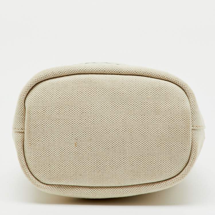 Pre Owned Prada Off White/Black Canvas and Leather Logo Drawstring Wristlet Pouch