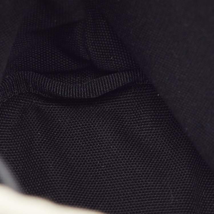 Pre Owned Prada Off White/Black Canvas and Leather Logo Drawstring Wristlet Pouch