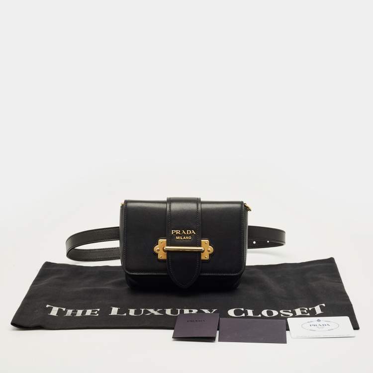 Pre Owned حقيبة خصر برادا جلد كاهير أسود