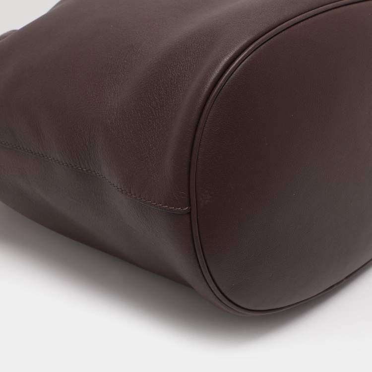 Pre Owned Prada Brown Leather Jeweled Belt Buckle Bucket Bag