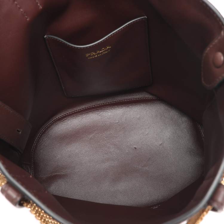 Pre Owned Prada Brown Leather Jeweled Belt Buckle Bucket Bag