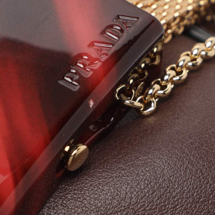 Pre Owned Prada Brown Leather Jeweled Belt Buckle Bucket Bag