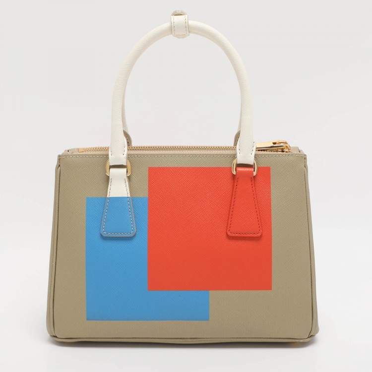 Pre Owned Prada Multicolor Saffiano Print Leather Small Double Zip Tote 
