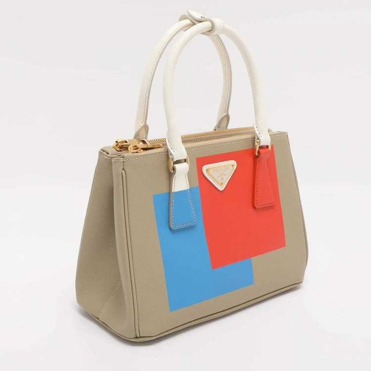Pre Owned Prada Multicolor Saffiano Print Leather Small Double Zip Tote 