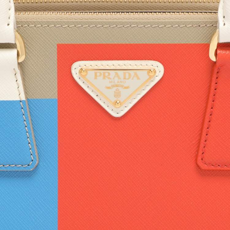Pre Owned Prada Multicolor Saffiano Print Leather Small Double Zip Tote 