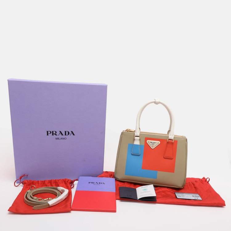Pre Owned Prada Multicolor Saffiano Print Leather Small Double Zip Tote 