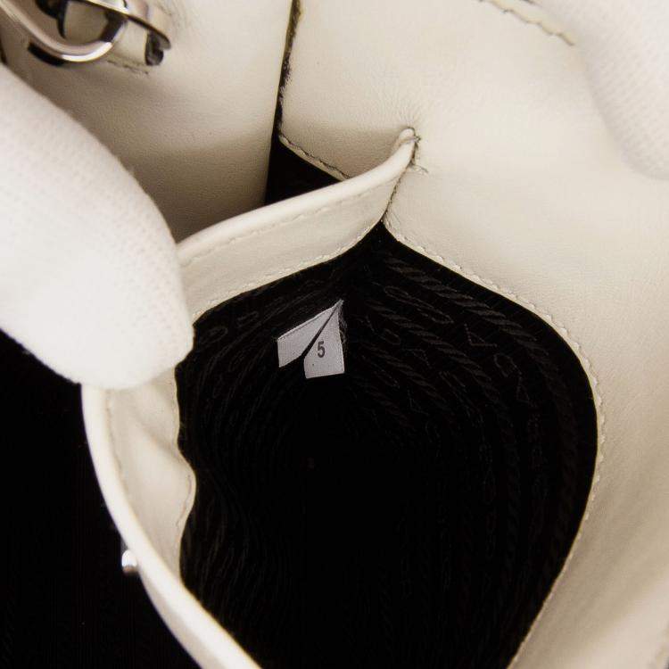 Pre Owned Prada White Mini Soft Calf Logo Drill Satchel