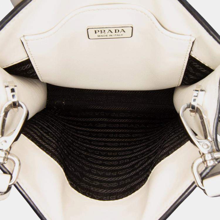 Pre Owned Prada White Mini Soft Calf Logo Drill Satchel