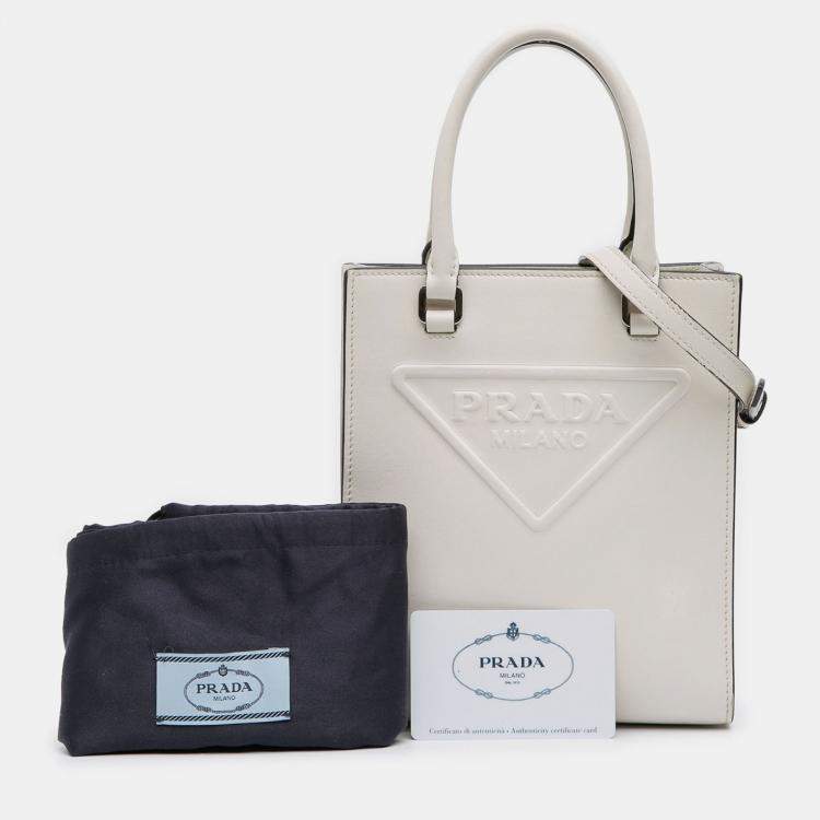 Pre Owned Prada White Mini Soft Calf Logo Drill Satchel