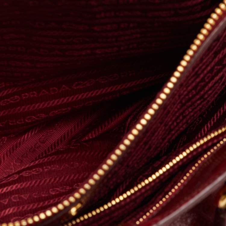 Pre Owned Prada Red Brushed Leather Double Zip Tote