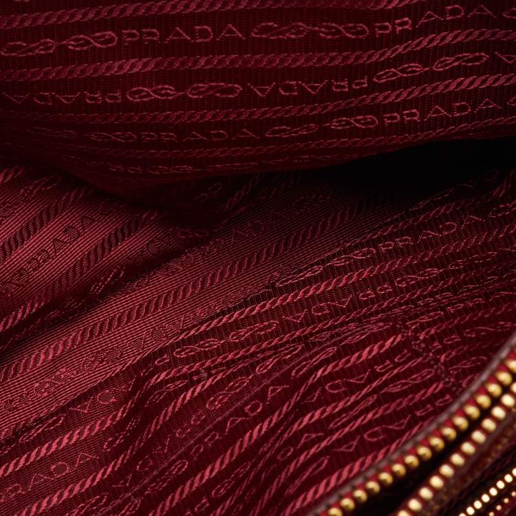 Pre Owned Prada Red Brushed Leather Double Zip Tote