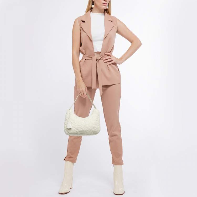 Pre Owned Prada White Wool Re-Edition 2000 Shoulder Bag