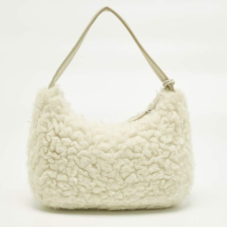 Pre Owned Prada White Wool Re-Edition 2000 Shoulder Bag